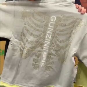 Gunzinii Gray Hoodie with Rhinestone Skeleton Design